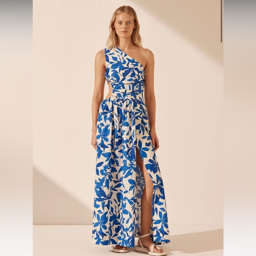 Shona Joy Bleue Asymmetrical Cut Out Maxi Dress